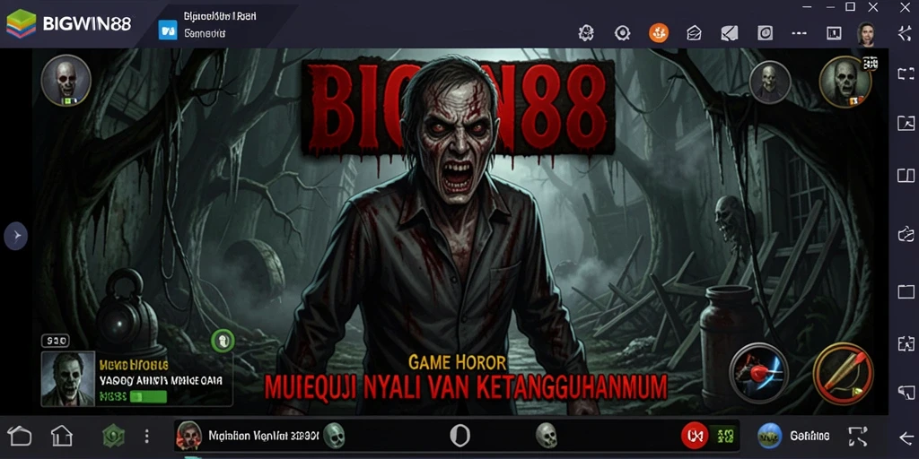 Tampilan gameplay menegangkan di BIGWIN88 dengan suasana horor yang mencekam.