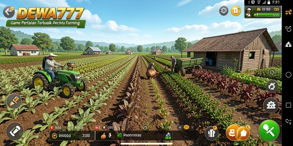 Tangkapan layar gameplay DEWA777 menampilkan aktivitas pertanian yang seru.