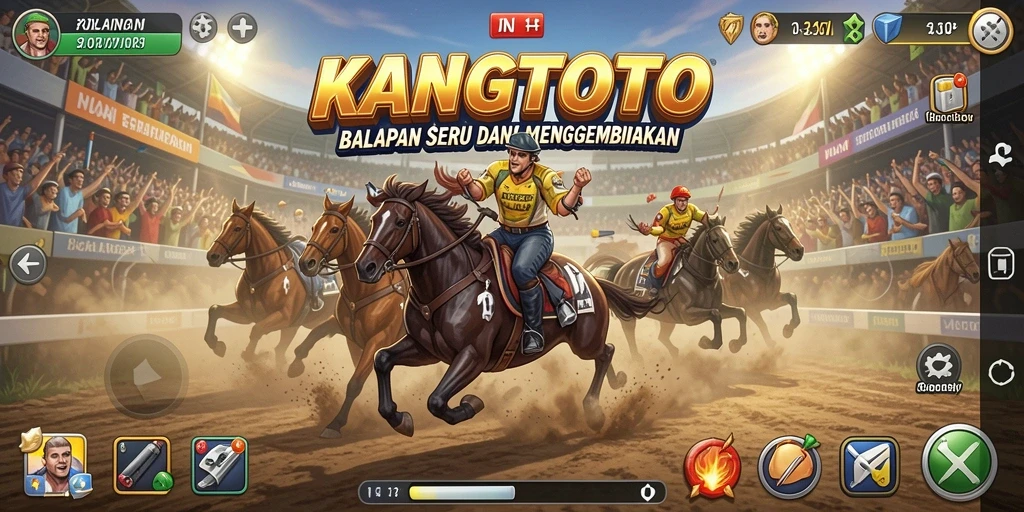 Screenshot gameplay KANGTOTO yang menampilkan aksi balapan yang mendebarkan.