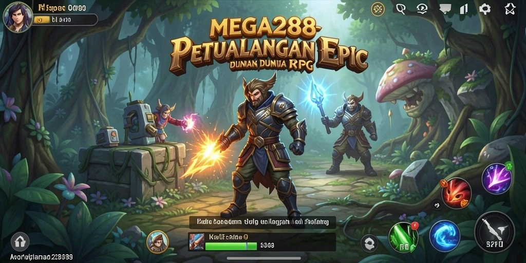 Tampilan aksi seru dalam gameplay RPG MEGA288 dengan karakter dan musuh.