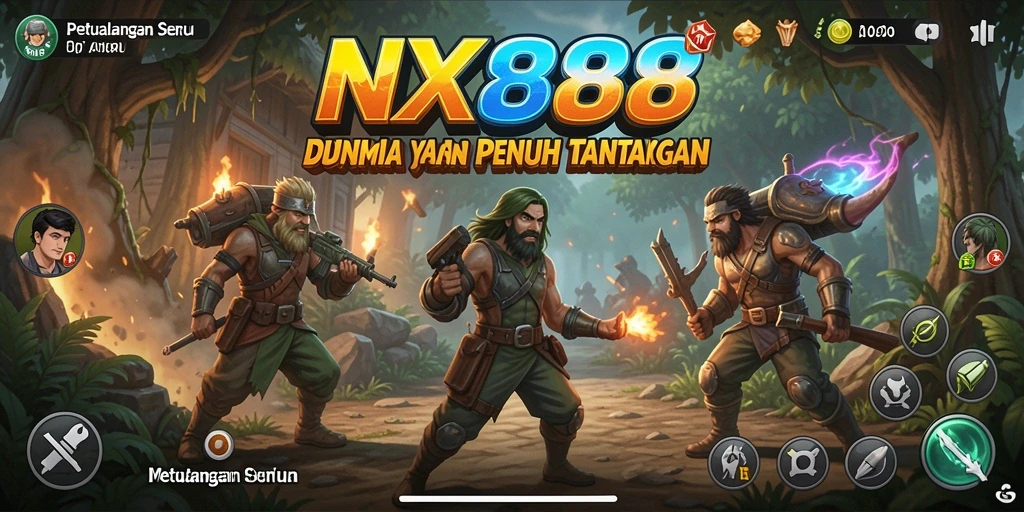 Screenshot NX888 menampilkan aksi seru dalam petualangan yang menantang.