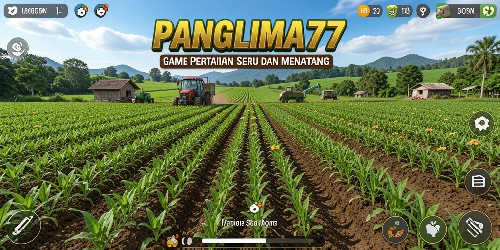 Tampilan gameplay <strong>PANGLIMA77</strong> menampilkan suasana pertanian yang asri dan penuh warna.