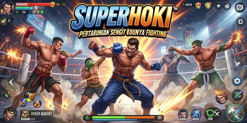 Gameplay seru SUPERHOKI yang menampilkan pertarungan karakter.